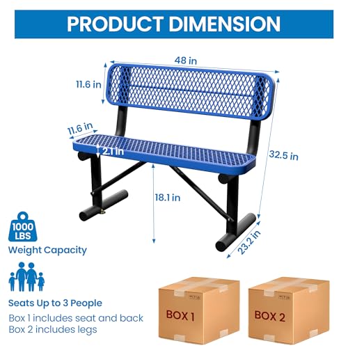 4 Feet Steel Park Bench for Outside (4 FT / Dark Blue)