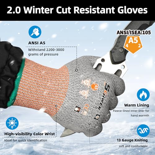 12 Pairs Winter ANSI A5 Cut Gloves (Winter Grey A6 / X-Large)