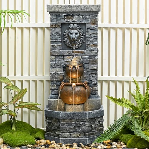 42'' Lion Head Outdoor Water Fountain with Lights (Lion Head 42in)