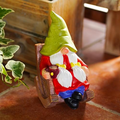 Drinking Coffee Faceless Garden Female Gnome Statue Decoration 6.5" Figurine Ornament for Indoor Outdoor Home Patio Yard Lawn (Female Garden Gnome)