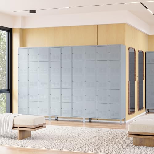 Metal Locker with 15 Doors Employees Locker (Grey(4 Legs) / 15 Doors-Wide-71")