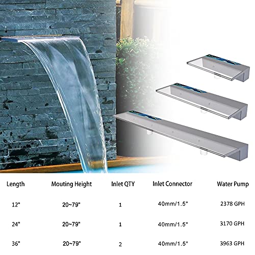 PONDO Lighted Waterfall Pool Fountain 36" with LED 7 Color Changing and Remote (900 Millimeters)