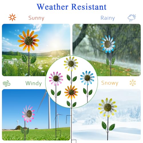 4 Packs Wind Spinner Outdoor (Metal Flowers-4Pack)