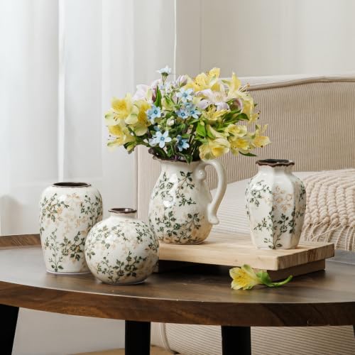Ceramic Flower Small Vase for Home Decor (20-green and Beige)