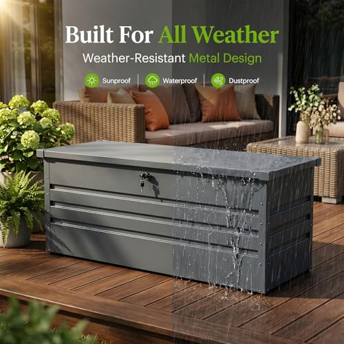 260 Gallon Waterproof Metal Deck Box (Black / 260 Gal(Metal))