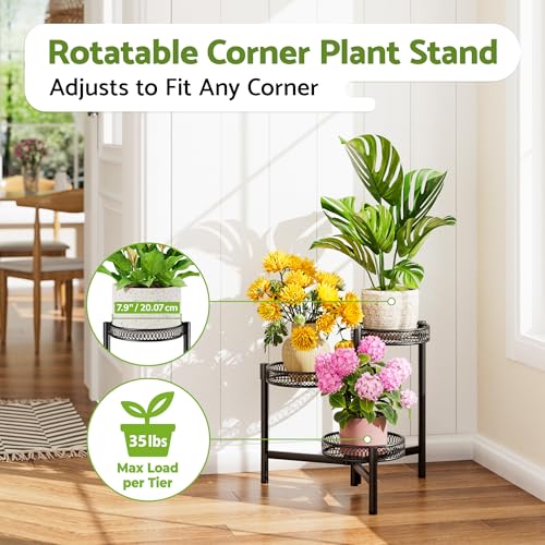 3 Tier Metal Plant Stand Indoor Outdoor (BlackFlower / 3-tiers)