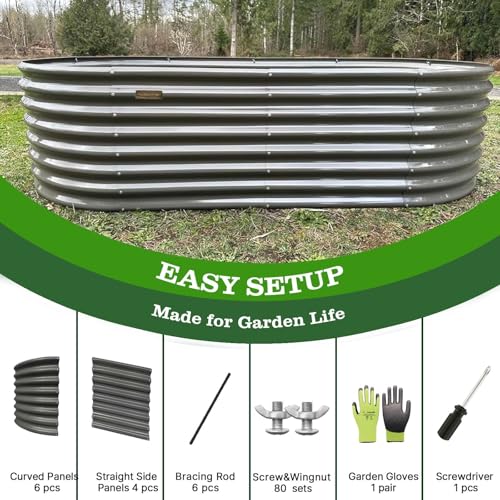 Anleolife 6x3x2ft Oval Deep Root Galvanized Raised Garden Bed