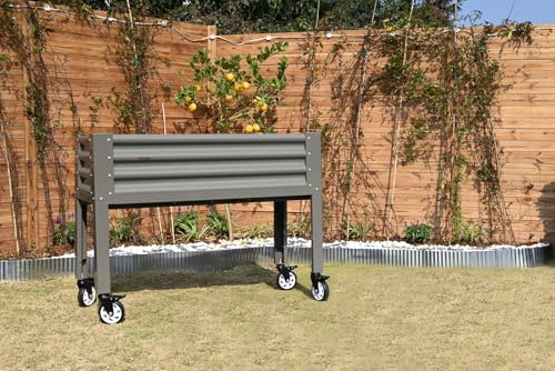 Anleolife Rolling Elevated Raised Garden Bed with Wheels (48x18x35 in / Quartz Grey)
