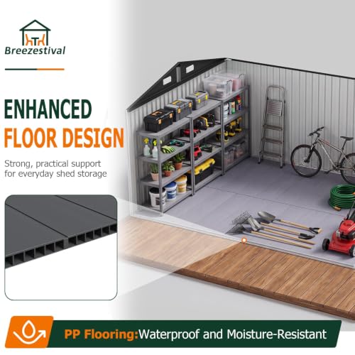 10x12FT Outdoor Storage Shed with Floor Black (Dark Black / 10' x 12')