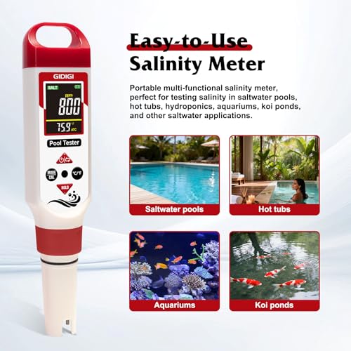 Digital Chlorine Tester Pool Salinity Meter (White Red)