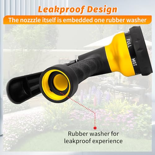 Garden-Hose-Nozzle, 2 Pack ABS Water Spray Nozzle with Heavy Duty 7 Adjustable Watering Patterns,Slip Resistant for Watering Plants,Lawn& Garden,Washing Cars,Cleaning,Showering Pets - Yellow (Yellow)