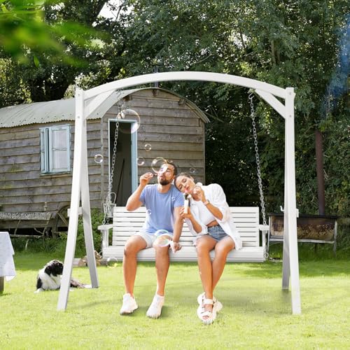 2026 Upgraded 5 FT Wooden Porch Swing (White / 5 FT)