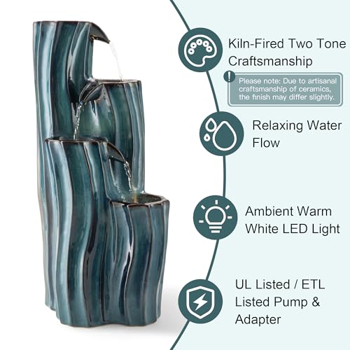 30" Tall Outdoor Water Fountain with LED Light (30"H / Turquoise)