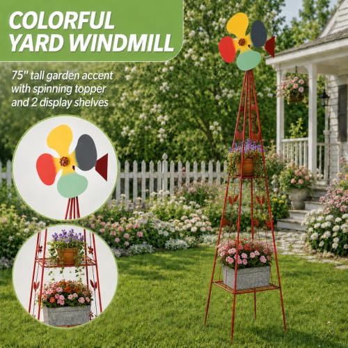 6FT Windmill for Yard Garden Decoration (Red)