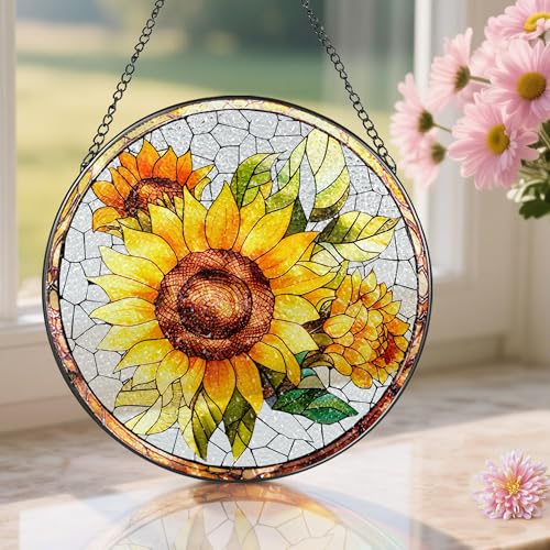 8 Inch Stained Glass Ornament (Sunflower)