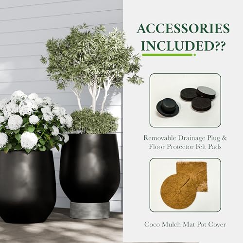 Signature Mount Wilson Modern Indoor Outdoor Fiberstone Tapered Planter (Black / 15'' D x 16.7'' H)