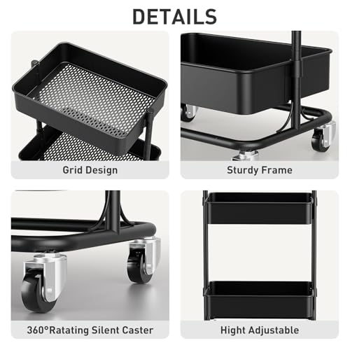 3 Tier Modern Metal Rolling Tool Cart with Silent Casters (Black / 15.35×11.81×23.74 inch)