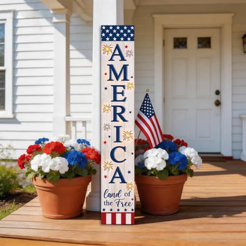 4th of July Welcome Sign with LED Lights (White / 7.8" x 47.2" / Independence Day)