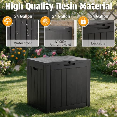 34 Gal Outdoor Storage Box Waterproof Lockable (34 Gallon / Black)