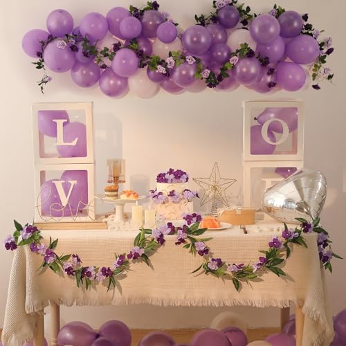 Artificial Vines Purple Flower Garland Artificial Impatiens Flowers for Outdoors Hanging Floral Vines for Home Decor Wall Fence Stairway Indoor Outdoor Wedding Hanging Baskets (Impatiens Flowers-purple)