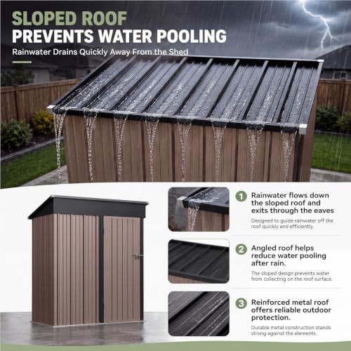 5x3 FT Outdoor Storage Shed with Base (Brown / 5'x3')