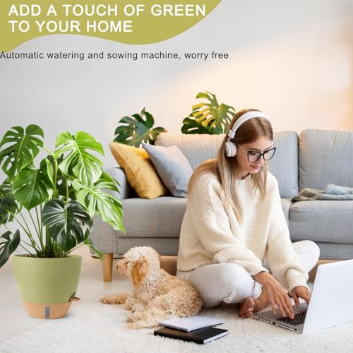 Self Watering Pots for Indoor Plants (Green-small)