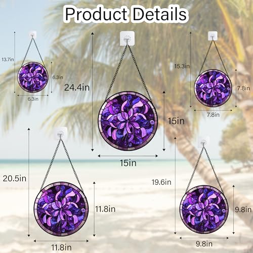 Purple Abstract Flower Stained Glass Window Hanging Suncatcher Gifts 6.3" (Dark Purple / 6.3x6.3 IN)