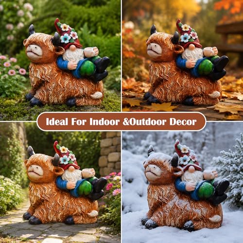 Garden Gnomes Decor Outdoor Statues (Highland Cow-M)