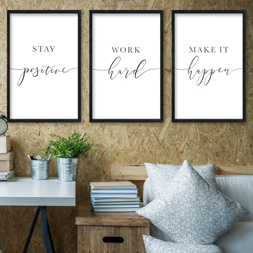 Inspirational Quotes Wall Art Decor 3 Piece 16"X24" Black (24"L x 16"W / Stay Positive Work Hard Make It Happen（Black))