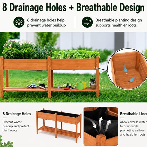 72 in Raised Garden Beds Outdoor Fir Wood Planters for Outdoor Plants (Brown / W72X D23.5X H30in)
