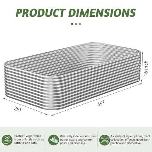 3 Pack Tall Corrugated Galvanized Steel Raised Garden Bed Outdoor (Silver / 4x2FT)