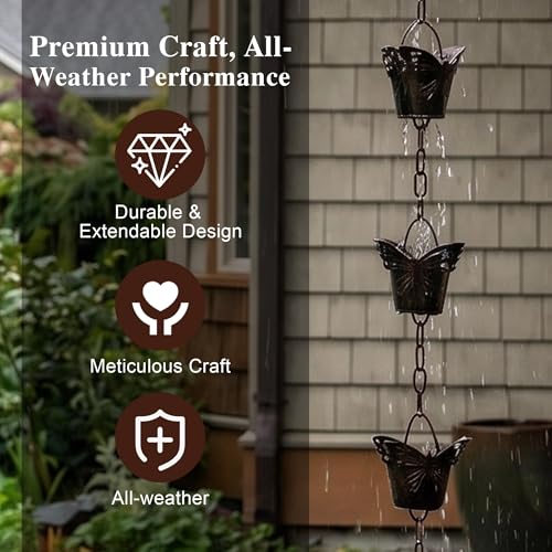 8.5FT Butterfly Rain Chain for Gutters (Butterfly)