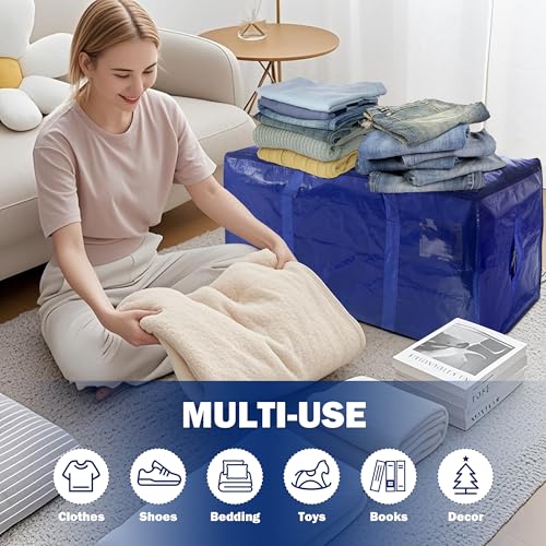 4 Pack Extra Heavy Duty Large Moving Bags with Strong Zipper & Carrying Handles (40 gal-Dark Blue)