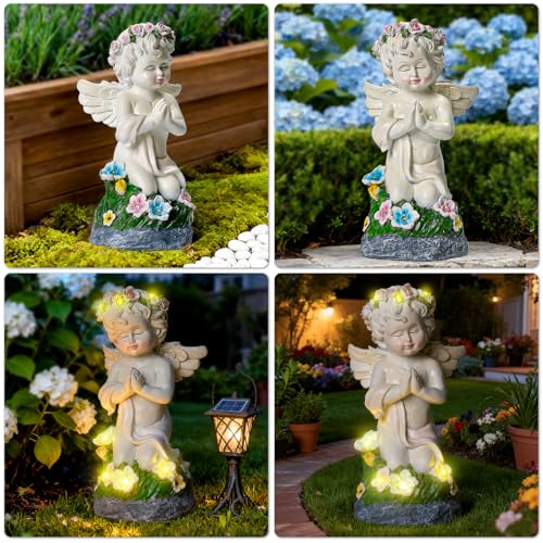 Solar Powered Angel Statue for Garden (White Angel)