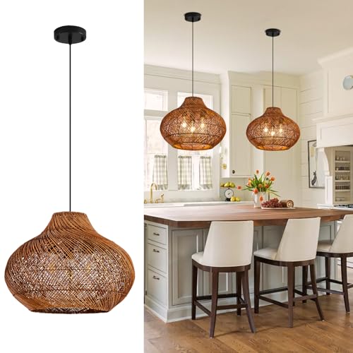 18.9" Rattan Pendant Light (Brown / 18.9" 3-Light)