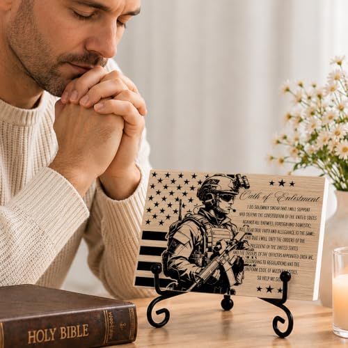 Oath Of Enlistment Wooden Plaque for Office Book Shelf Table Decor02 (Multicolor 1746 / Wooden sign with iron frame（5.5 x 7.9 inches）)