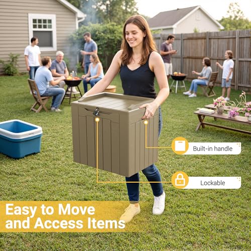 Outdoor Storage Box 31 Gallon Storage Box with Lid for Patio Furniture (31 Gallon / Light Coffee)