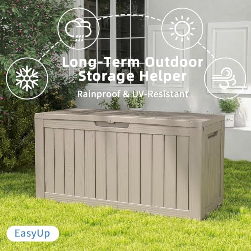 Outdoor Storage Box 100 Gallon Waterproof Resin Deck Boxes Grey (Grey / 100 Gallon)