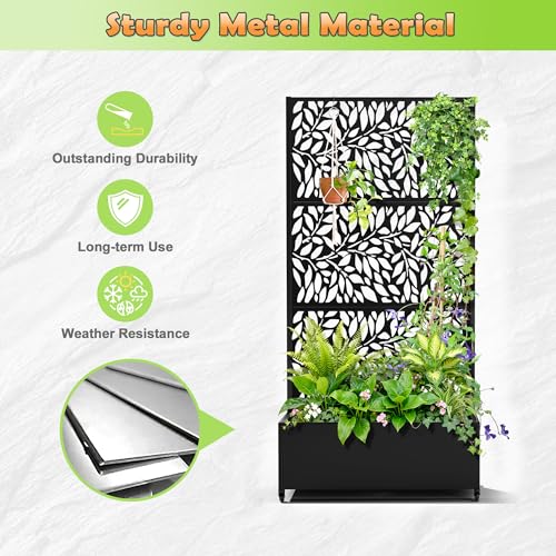 Metal Raised Garden Bed with Trellis (Black / 71" x 35" x 16")