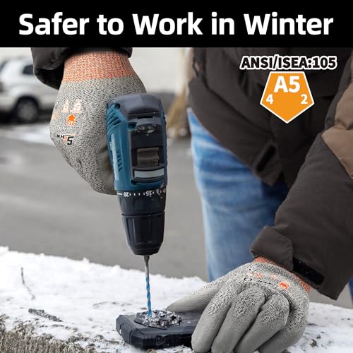 12 Pairs Winter ANSI A5 Cut Gloves (Winter Grey A6 / XX-Large)