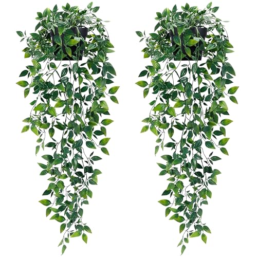2Pcs Fake Hanging Plants with Pot Eucalyptus Leaves Fake Vines (Mandala Vines / 2Pcs Plants with Pot)