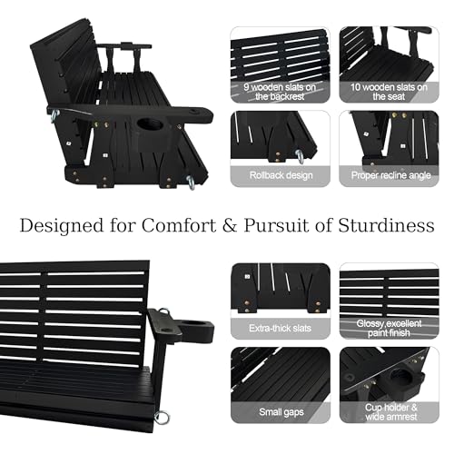 Wooden Porch Swing 3 (Iron Black / 5 FT Extra Large)