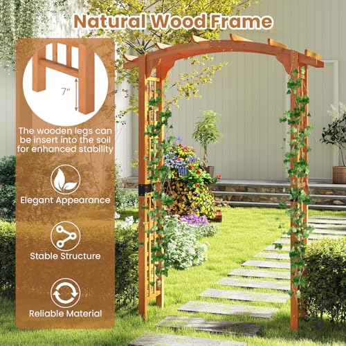 7.5FT Wood Garden Arbor Trellis (63''W x 90''H / Honey Brown)