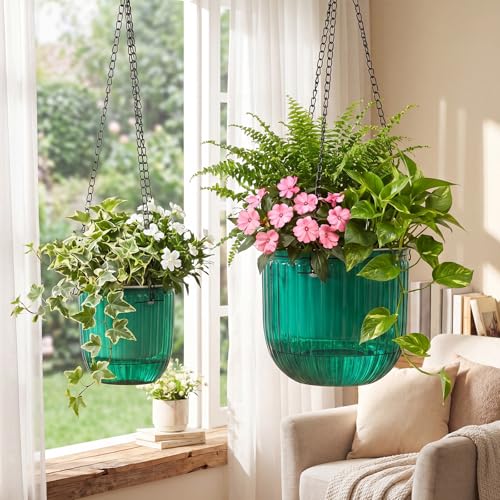 2 Pcs 6.5'' 4.5'' Hanging Self Watering Pot for Indoor Plant (Emerald / 6.5'' 4.5'')