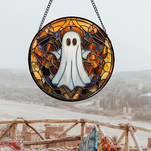 Halloween Spooky Ghost Stained Glass Window Hanging Suncatcher Gifts 9.8"