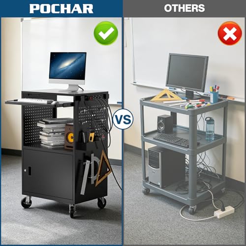 Mobile Steel AV Cart with Pegboard (Large with Side Pegboard)