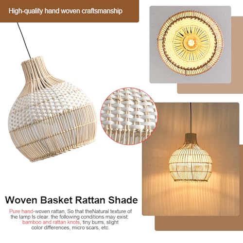 1 Pack Rattan Pendant Light (White / 1-Pack 10.24 in)