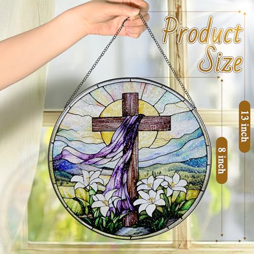 8 Inches Stained Glass Cross Suncatcher (Cross)