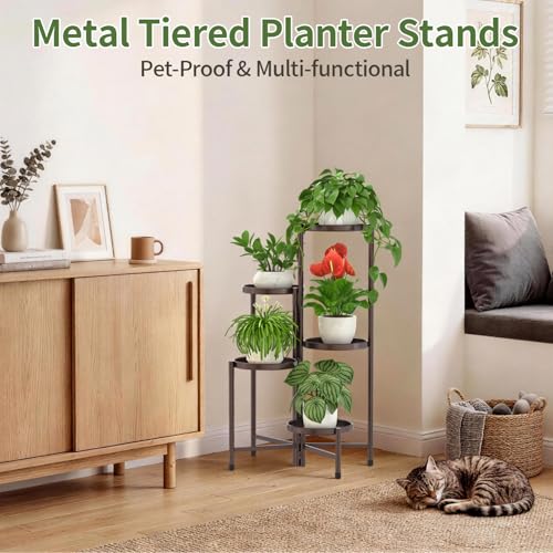 Plant Stand Indoor with 10 Inch Large Metal Tray (Classic Bronze / 5 Tier)