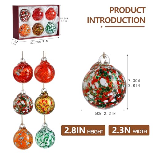 6 Pack Hand Blown Glass Balls Ornaments Hanging Witches Ball Gazing Ball (Color-3)